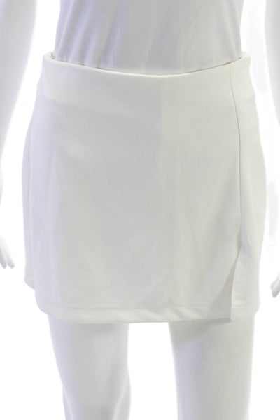 Aqua Women Mini Skort White Polyester Short Zip Size S