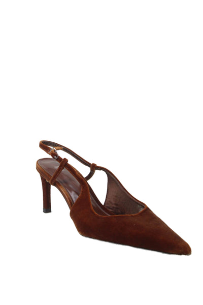 Zara Womens Stiletto Pointed Toe Velvet Slingback Pumps Brown Size 41