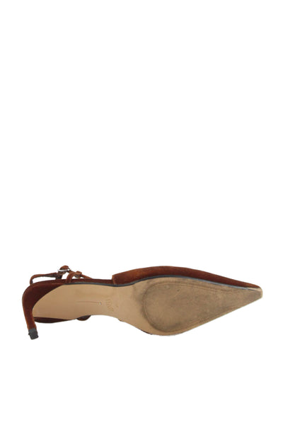 Zara Womens Stiletto Pointed Toe Velvet Slingback Pumps Brown Size 41