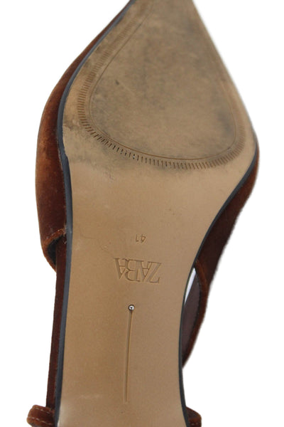 Zara Womens Stiletto Pointed Toe Velvet Slingback Pumps Brown Size 41