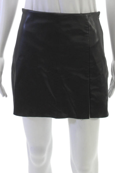 Zara Womens Wrap Skirt Black PU Zip Size M