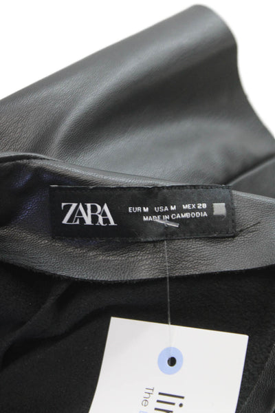 Zara Womens Wrap Skirt Black PU Zip Size M