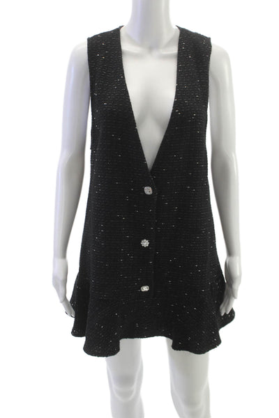 Zara Women Shift Dress Black V Neck Sleeveless Button Cotton Short Size M