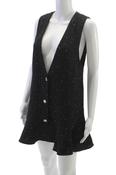 Zara Women Shift Dress Black V Neck Sleeveless Button Cotton Short Size M