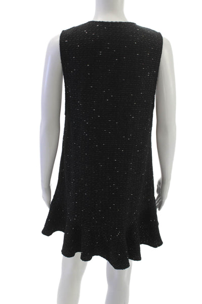 Zara Women Shift Dress Black V Neck Sleeveless Button Cotton Short Size M
