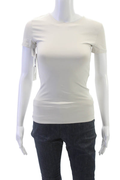 Aritzia Women Basic Beige Nylon Round Neck Short Sleeve T-Shirt Size S