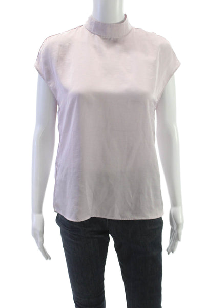 MNG Women Basic Pink Mock Neck Button Polyester Short Sleeve Blouse Size 2