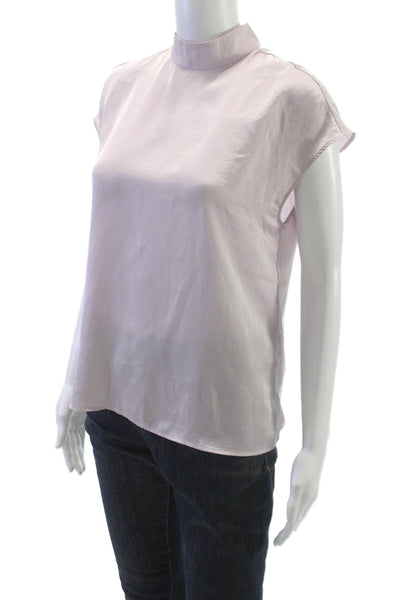 MNG Women Basic Pink Mock Neck Button Polyester Short Sleeve Blouse Size 2