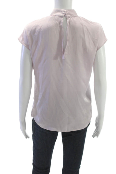 MNG Women Basic Pink Mock Neck Button Polyester Short Sleeve Blouse Size 2