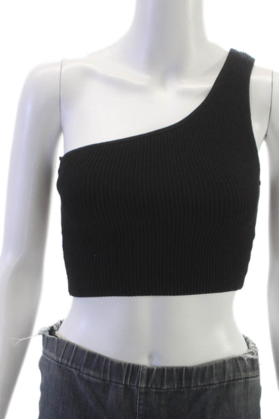 Babaton Womens One Shoulder Cropped Tank Black Size S