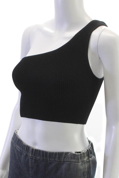Babaton Womens One Shoulder Cropped Tank Black Size S