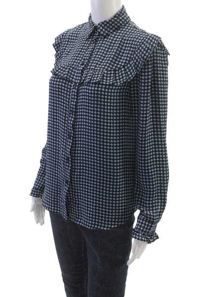Who What Wear Womens Black Collared Button Geometric Blouse Long Sleeve Size XS