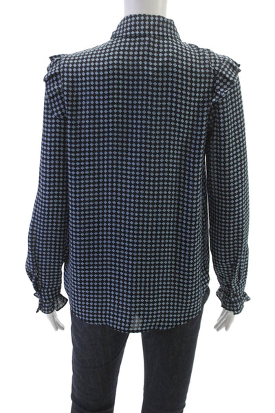 Who What Wear Womens Black Collared Button Geometric Blouse Long Sleeve Size XS