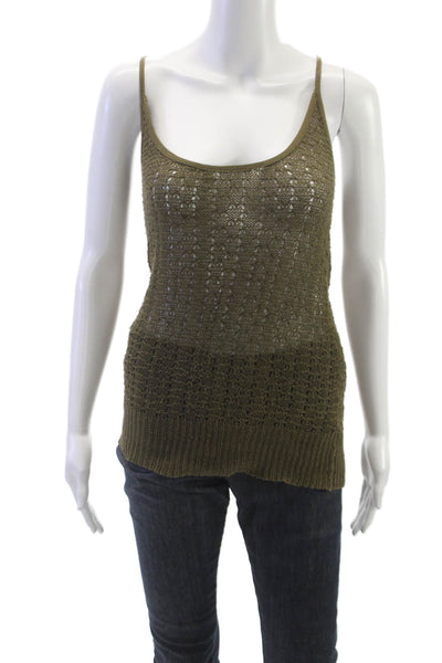 Theory Women Basic Sleeveless Scoop Neck Green Cotton Blend Tank Size S