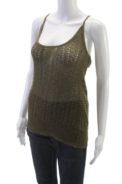 Theory Women Basic Sleeveless Scoop Neck Green Cotton Blend Tank Size S