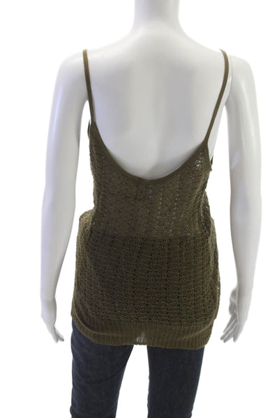 Theory Women Basic Sleeveless Scoop Neck Green Cotton Blend Tank Size S