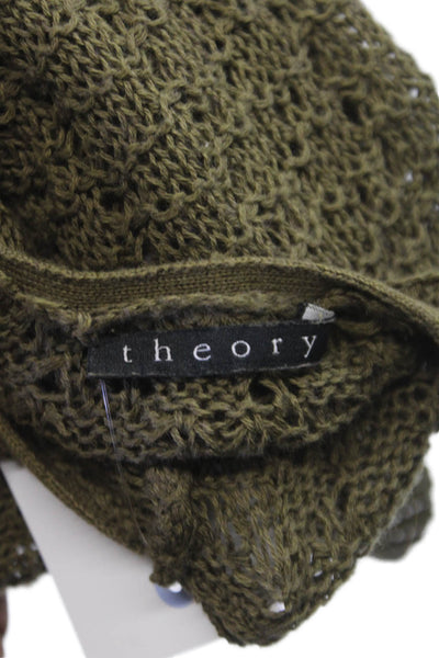 Theory Women Basic Sleeveless Scoop Neck Green Cotton Blend Tank Size S