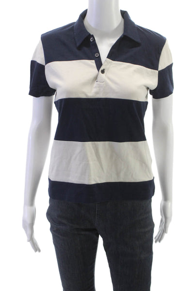 Madewell Womens Blue Striped Cotton Collared Polo Short Sleeve Size S
