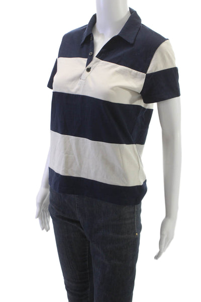 Madewell Womens Blue Striped Cotton Collared Polo Short Sleeve Size S