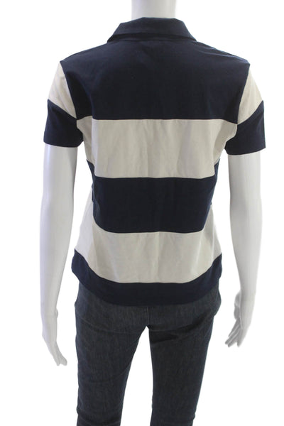 Madewell Womens Blue Striped Cotton Collared Polo Short Sleeve Size S