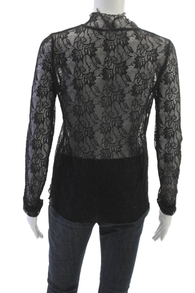 Anthropologie Womens Basic Lace Floral Mock Neck Long Sleeve Blouse Size M