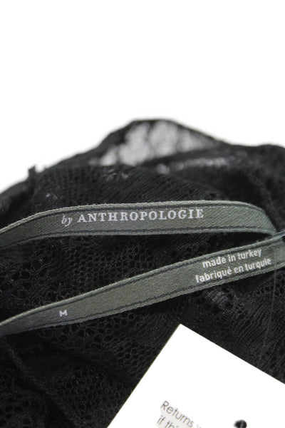 Anthropologie Womens Basic Lace Floral Mock Neck Long Sleeve Blouse Size M