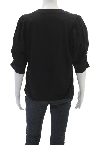 Frame Women Black Basic T-Shirt 100% Cotton Crew Neck 3/4 Sleeve Size M