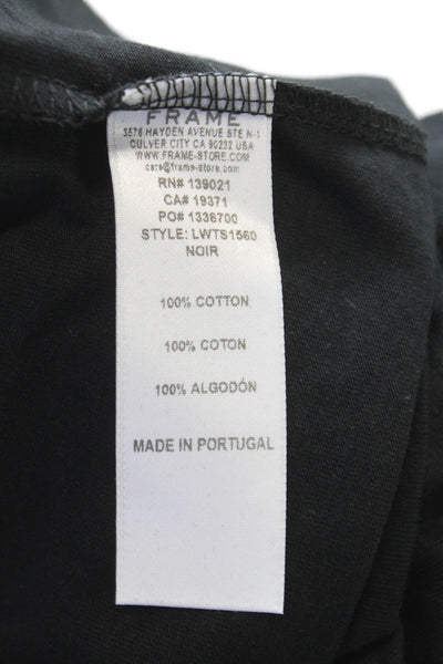 Frame Women Black Basic T-Shirt 100% Cotton Crew Neck 3/4 Sleeve Size M