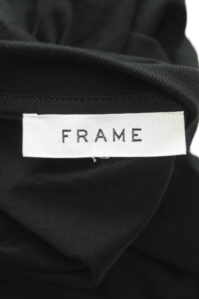 Frame Women Black Basic T-Shirt 100% Cotton Crew Neck 3/4 Sleeve Size M