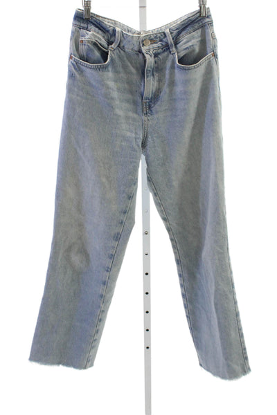 Zara Womens Mom Jeans Blue High Rise Button Cotton Blend Size 6