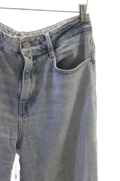 Zara Womens Mom Jeans Blue High Rise Button Cotton Blend Size 6