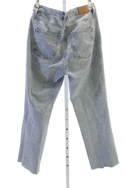 Zara Womens Mom Jeans Blue High Rise Button Cotton Blend Size 6