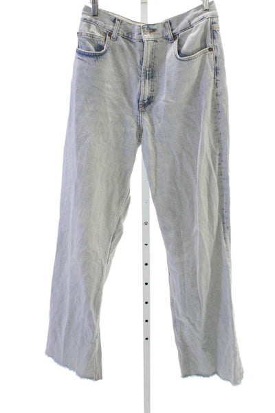 Zara Womens Straight Jeans Blue High Rise Button Size 8