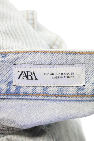 Zara Womens Straight Jeans Blue High Rise Button Size 8