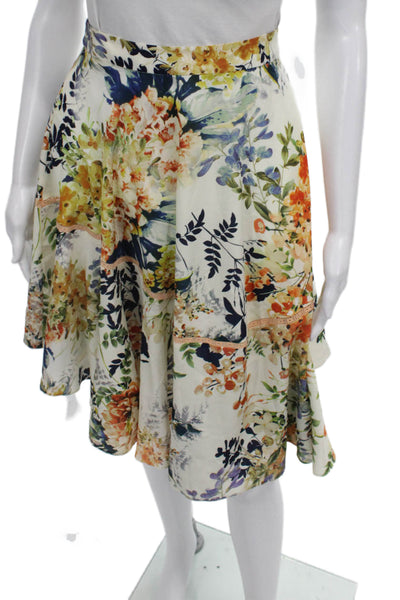 Ranna Gill Women Multicolor Floral Polyester Flare Skirt Knee Length Size 12