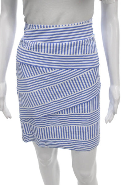 J. Mclaughlin Womens Blue Striped Nylon Wrap Skirt Knee Length Size M