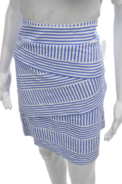 J. Mclaughlin Womens Blue Striped Nylon Wrap Skirt Knee Length Size M