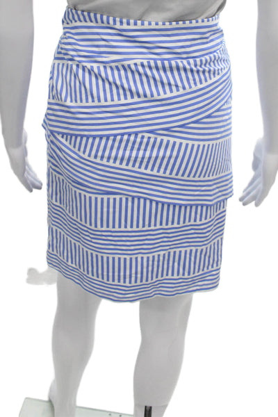 J. Mclaughlin Womens Blue Striped Nylon Wrap Skirt Knee Length Size M