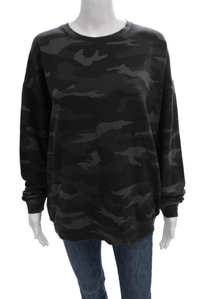 Athleta Womens Pullover Tencel Camouflage Crew Neck Long Sleeve Black Size M