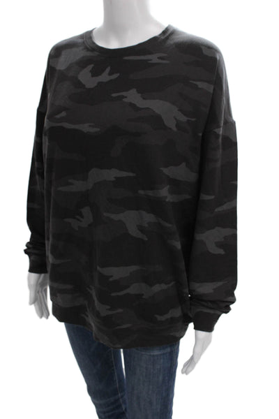 Athleta Womens Pullover Tencel Camouflage Crew Neck Long Sleeve Black Size M