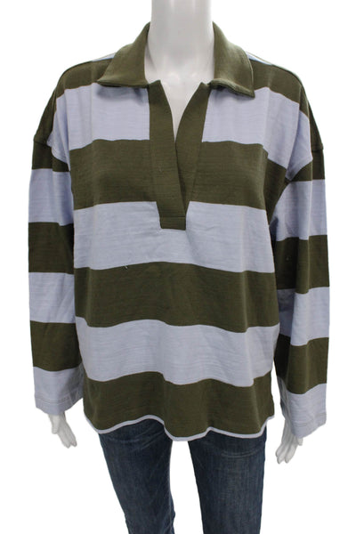 Madewell Women Basic Striped Cotton Collared Polo Long Sleeve Size M