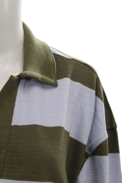 Madewell Women Basic Striped Cotton Collared Polo Long Sleeve Size M