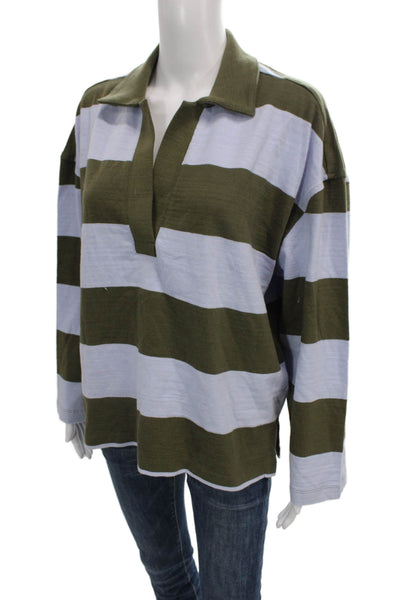 Madewell Women Basic Striped Cotton Collared Polo Long Sleeve Size M