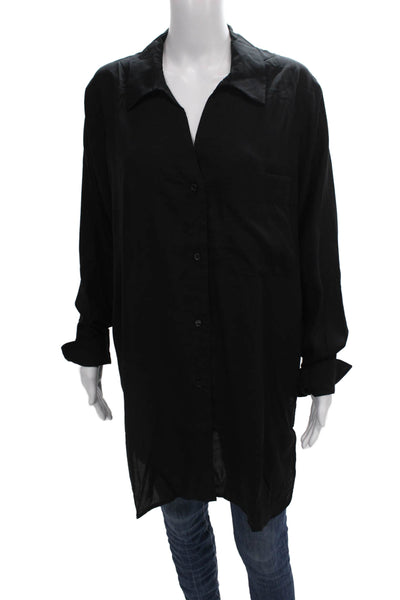 Ruti Women Tunic Button-Up Collared Tencel Black Long Sleeve Size 3