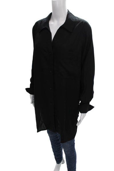 Ruti Women Tunic Button-Up Collared Tencel Black Long Sleeve Size 3