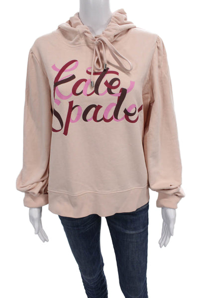 Kate Spade Womens Pink Cotton Pullover Hoodie Crew Neck Long Sleeve Size XL