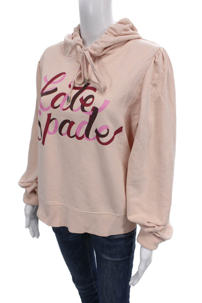 Kate Spade Womens Pink Cotton Pullover Hoodie Crew Neck Long Sleeve Size XL