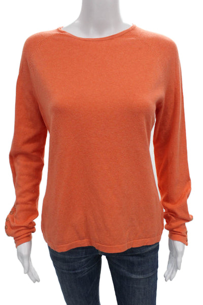 J. Mclaughlin Women Pullover Sweater Orange Cotton Crew Neck Long Sleeve Size M