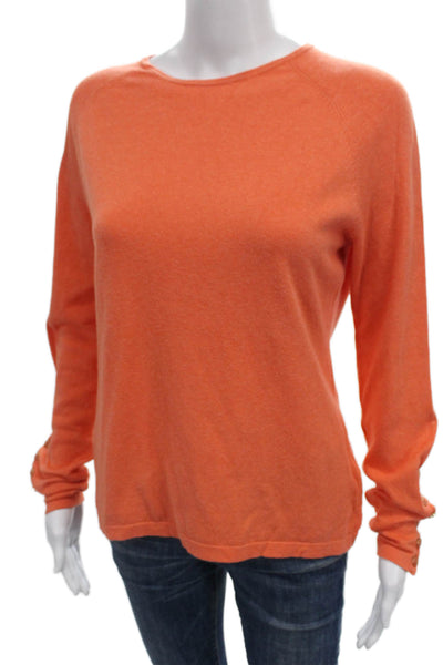 J. Mclaughlin Women Pullover Sweater Orange Cotton Crew Neck Long Sleeve Size M