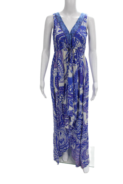 Camilla Loves Intermix Women Maxi Dress Silk Paisley Sleeveless Blue Size 1